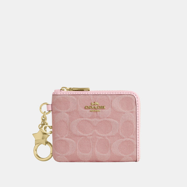 Small Corner Zip Wallet in Signature Denim with Charms