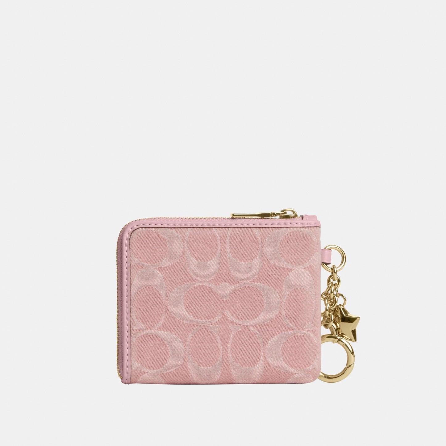 CEU98-Small Corner Zip Wallet in Signature Denim with Charms-Im/Light Pink