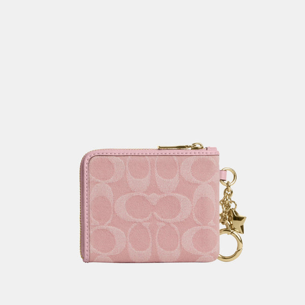Small Corner Zip Wallet in Signature Denim with Charms
