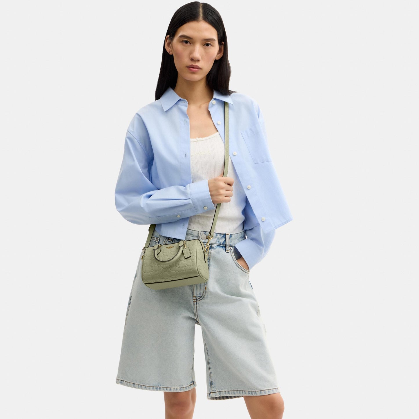 CEW07-Mini Rowan Crossbody in Signature Pebbled Leather-Im/Pistachio