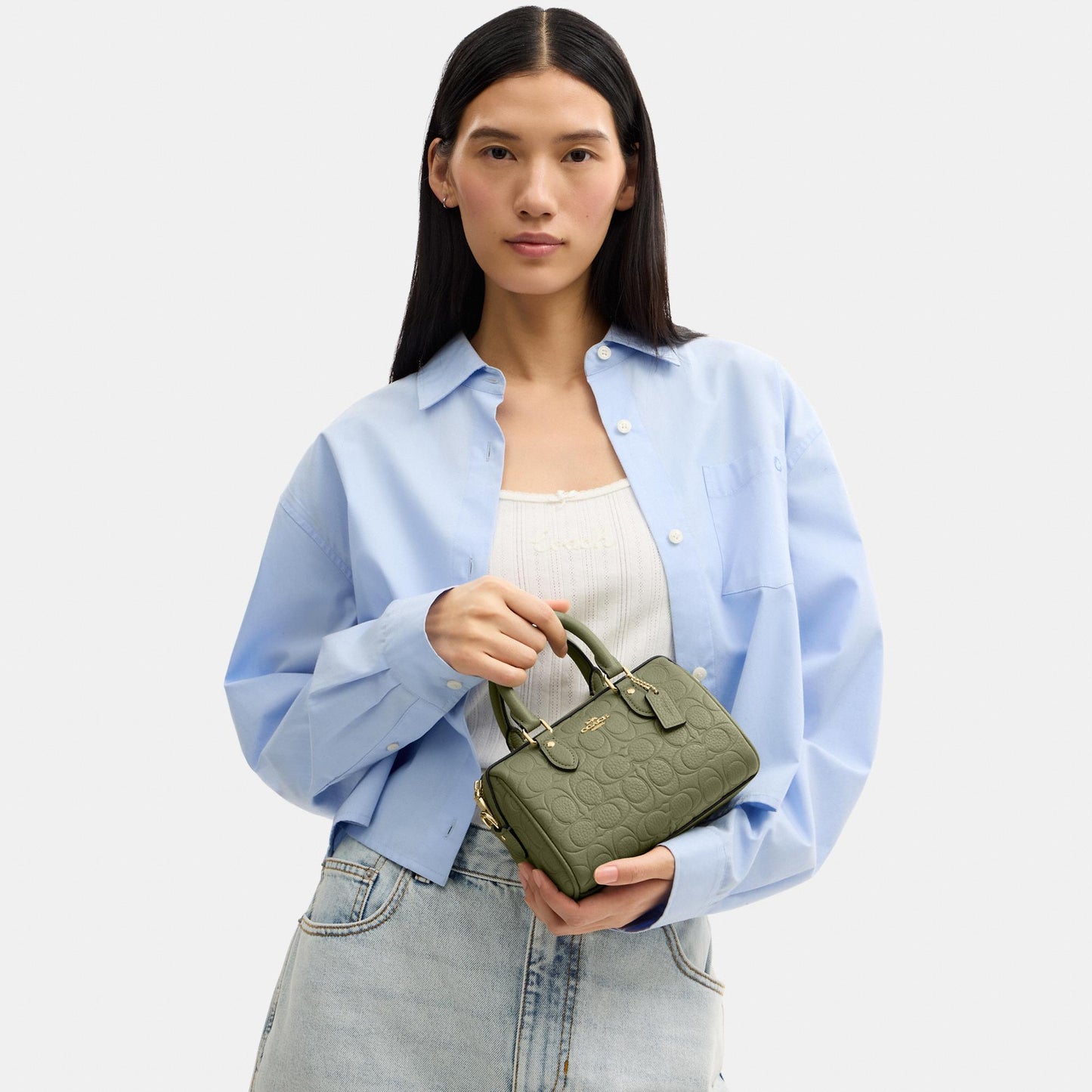 CEW07-Mini Rowan Crossbody in Signature Pebbled Leather-Im/Pistachio