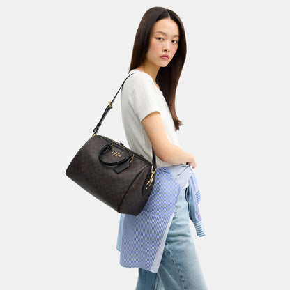 CEY74-Rowan Large Satchel Bag in Signature Canvas-Im/Walnut/Black