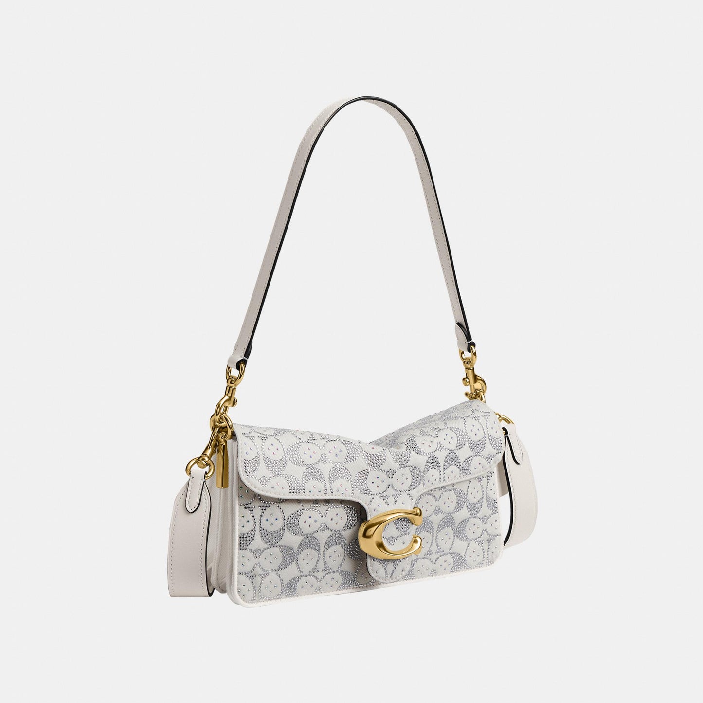 CEY98-Tabby Shoulder Bag 26 in Regenerative Cotton Denim with Crystal Signature-B4/Chalk Multi