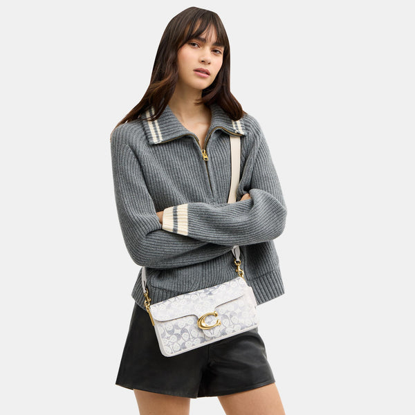 Tabby Shoulder Bag 26 in Regenerative Cotton Denim with Crystal Signature