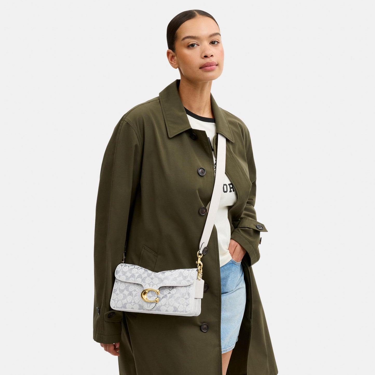 CEY98-Tabby Shoulder Bag 26 in Regenerative Cotton Denim with Crystal Signature-B4/Chalk Multi