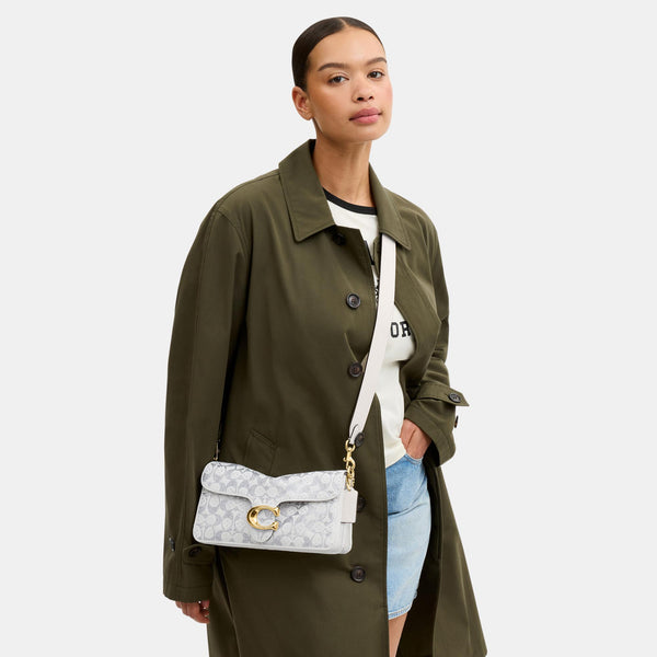 Tabby Shoulder Bag 26 in Regenerative Cotton Denim with Crystal Signature