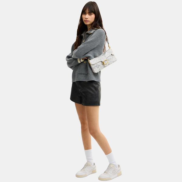 Tabby Shoulder Bag 26 in Regenerative Cotton Denim with Crystal Signature