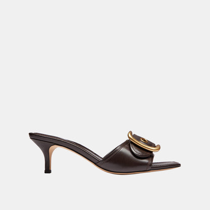 CFF89-Margot Sandal with Oversized Buckle in Loved Leather-Chocolate