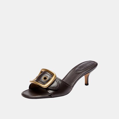 CFF89-Margot Sandal with Oversized Buckle in Loved Leather-Chocolate