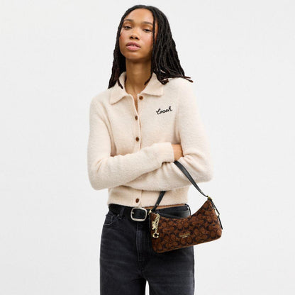 CFN74-Emeilia Shoulder Bag in Signature Chenille-Im/Truffle