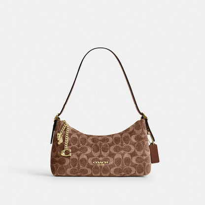CFN74-Emeilia Shoulder Bag in Signature Chenille-Im/Light Khaki/Vintage Brown