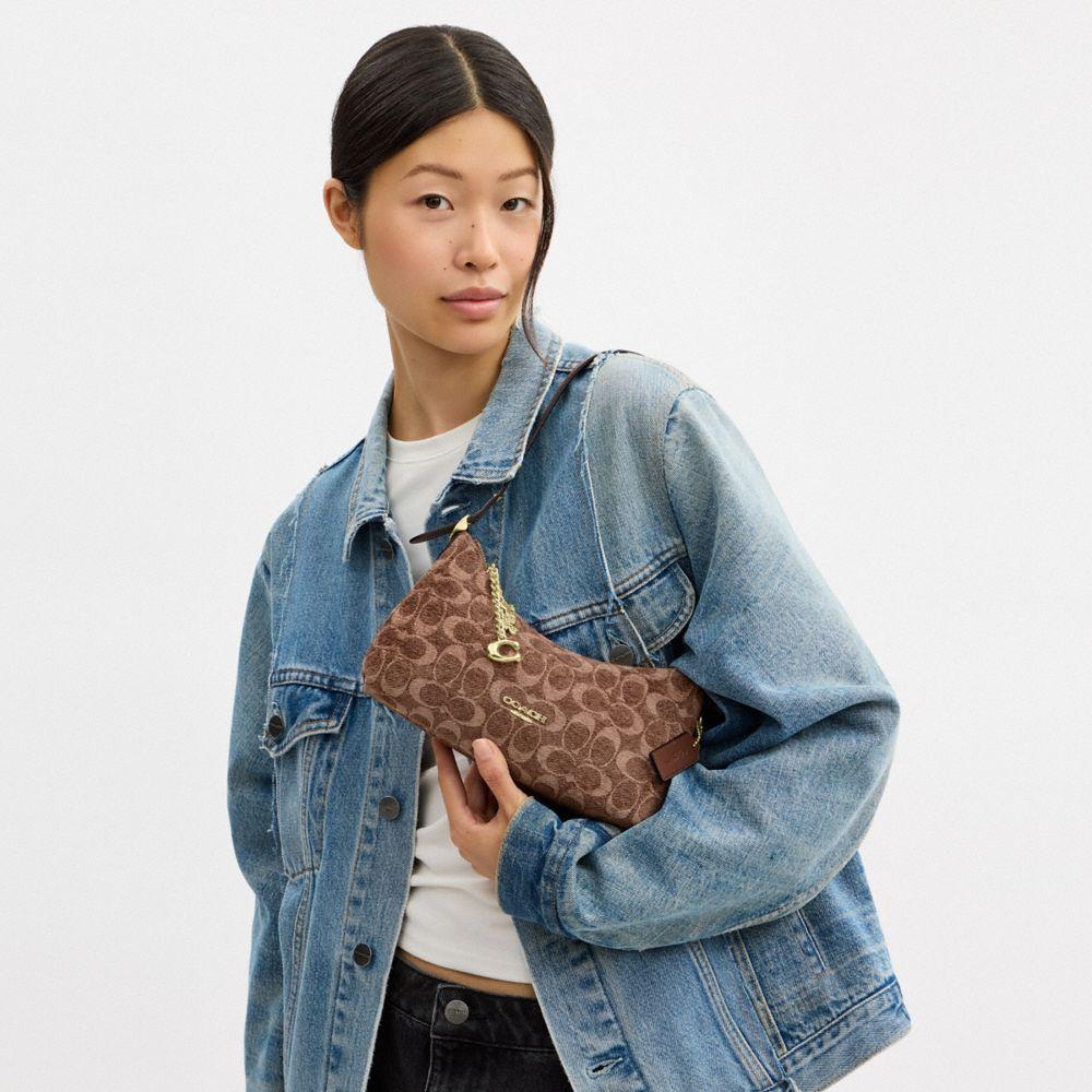 CFN74-Emeilia Shoulder Bag in Signature Chenille-Im/Light Khaki/Vintage Brown