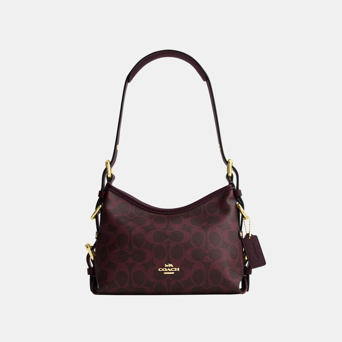 CFP26-Laurel Shoulder Bag 22 with Buckles in Signature Canvas-Im/Black Currant