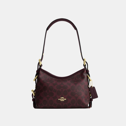 CFP26-Laurel Shoulder Bag 22 with Buckles in Signature Canvas-Im/Black Currant
