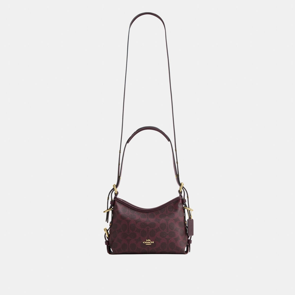 CFP26-Laurel Shoulder Bag 22 with Buckles in Signature Canvas-Im/Black Currant