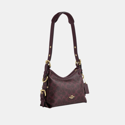 CFP26-Laurel Shoulder Bag 22 with Buckles in Signature Canvas-Im/Black Currant