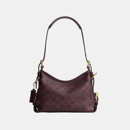 CFP26-Laurel Shoulder Bag 22 with Buckles in Signature Canvas-Im/Black Currant