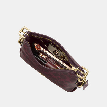 CFP26-Laurel Shoulder Bag 22 with Buckles in Signature Canvas-Im/Black Currant