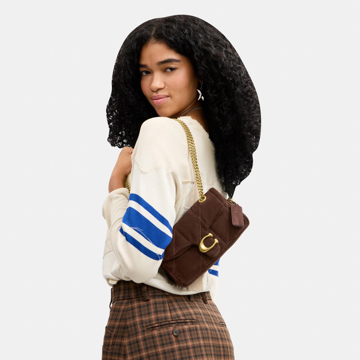 CFR08-Tabby Shoulder Bag 20 with Quilting-B4/Dark Chocolate