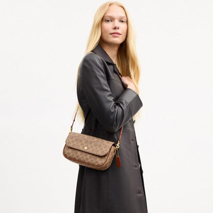 CFX87-Brook Flap Chain Bag in Signature Upcraftedleather-B4/Tan Caramel