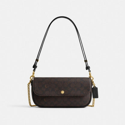 CFX87-Brook Flap Chain Bag in Signature Upcraftedleather-B4/Walnut Black