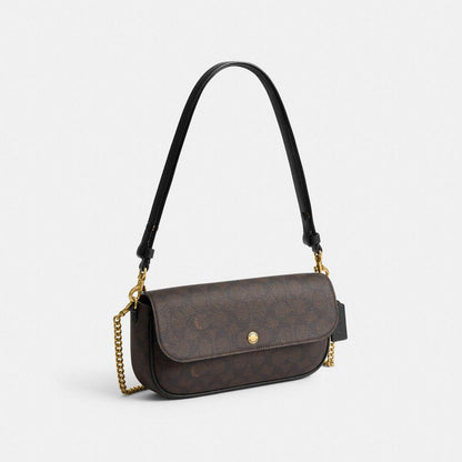 CFX87-Brook Flap Chain Bag in Signature Upcraftedleather-B4/Walnut Black