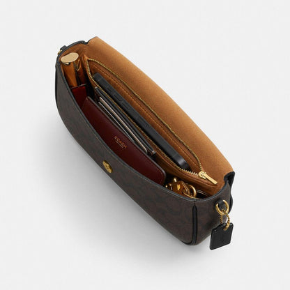 CFX87-Brook Flap Chain Bag in Signature Upcraftedleather-B4/Walnut Black