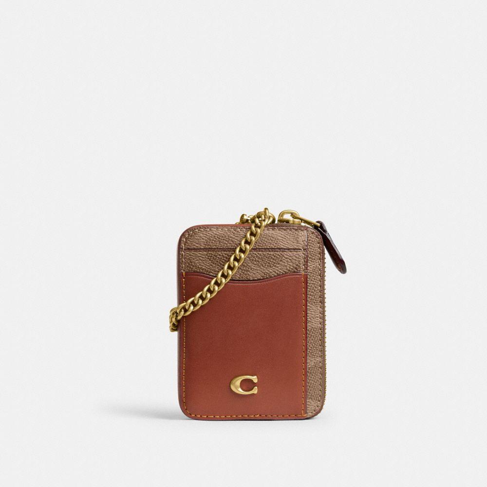 CFY58-Essential Chain Card Case in Signature Upcraftedleather-B4/Tan Caramel