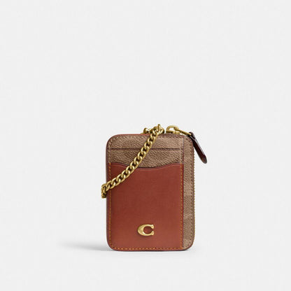 CFY58-Essential Chain Card Case in Signature Upcraftedleather-B4/Tan Caramel