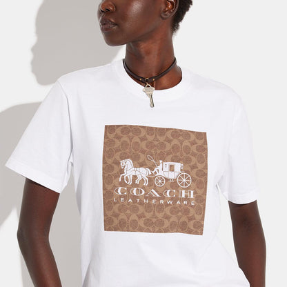 CG773-Signature Horse And Carriage T Shirt In Organic Cotton-White/Tan