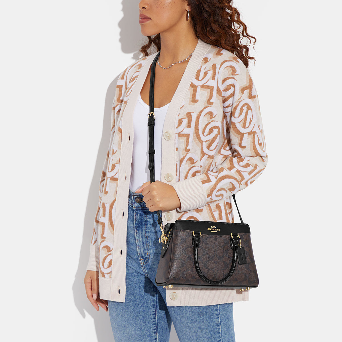 CH174-Mini Darcie Carryall In Signature Canvas-IM/Brown Black