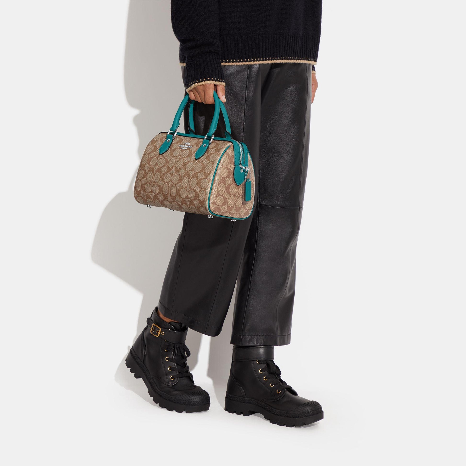 CH280-Rowan Satchel In Signature Canvas-SV/KHAKI/TEAL