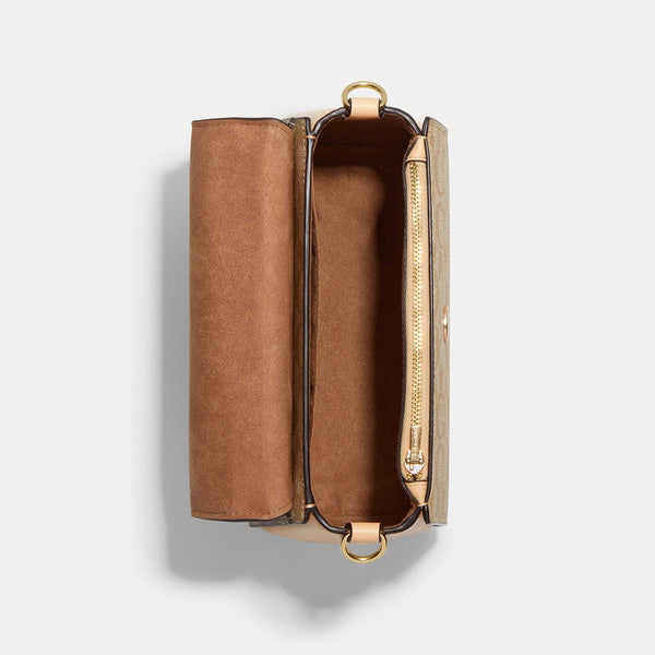 حقيبة "مورغان ساتشل Morgan Satchel" من القماش بنقشة ماركة كوتش المقسم بالألوان و مزودة بمقبض علوي