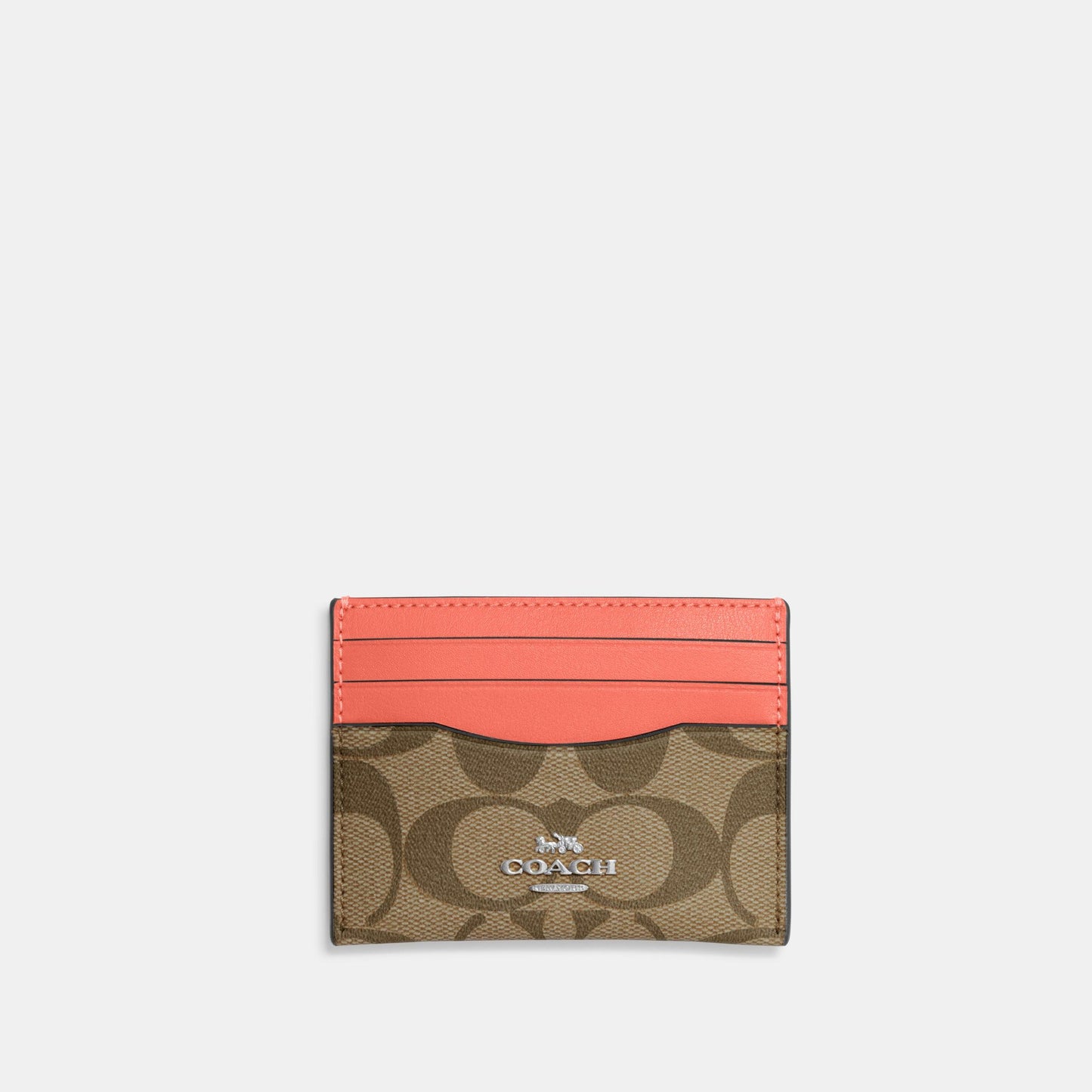 CH415-Slim Id Card Case In Signature Canvas-SV/KHAKI/TANGERINE
