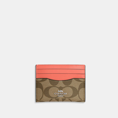 CH415-Slim Id Card Case In Signature Canvas-SV/KHAKI/TANGERINE