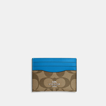CH415-Slim Id Card Case In Signature Canvas-SV/Khaki/Racer Blue