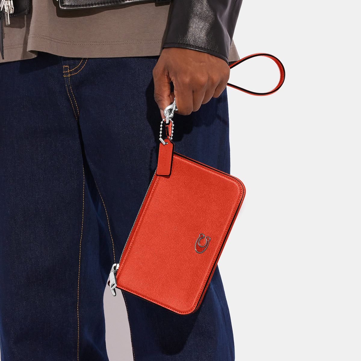 CJ797-Pouch Bag With Signature Canvas Interior-Sun Orange