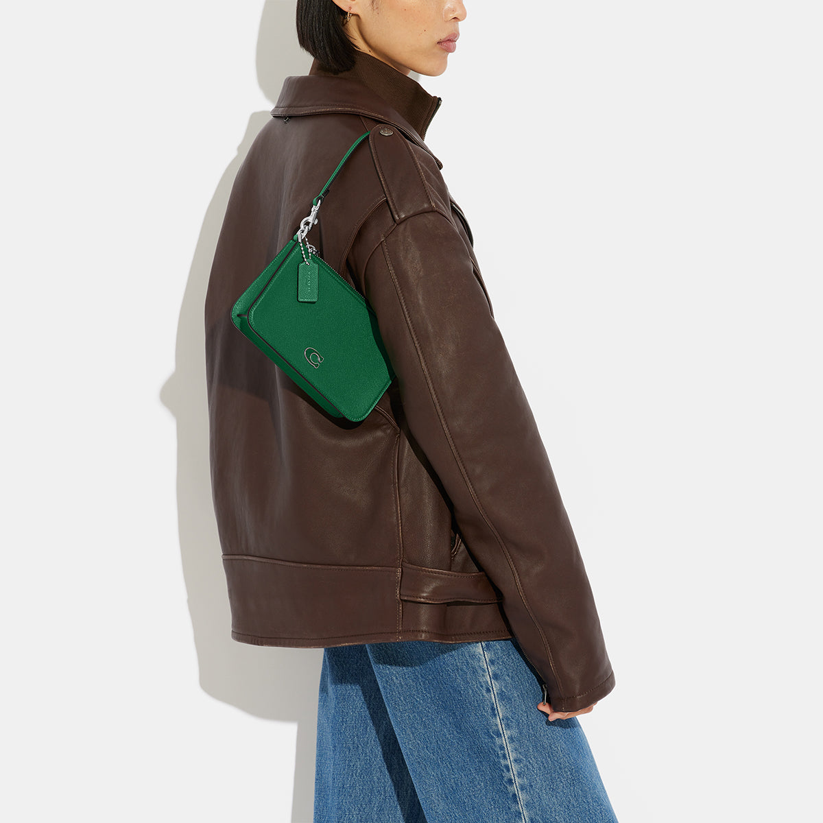 CJ797-Pouch Bag With Signature Canvas Interior-Green