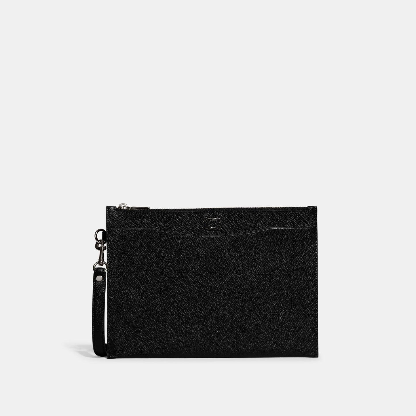 CJ798-Pouch Wristlet In Crossgrain Leather With Signature Canvas Interior-Black