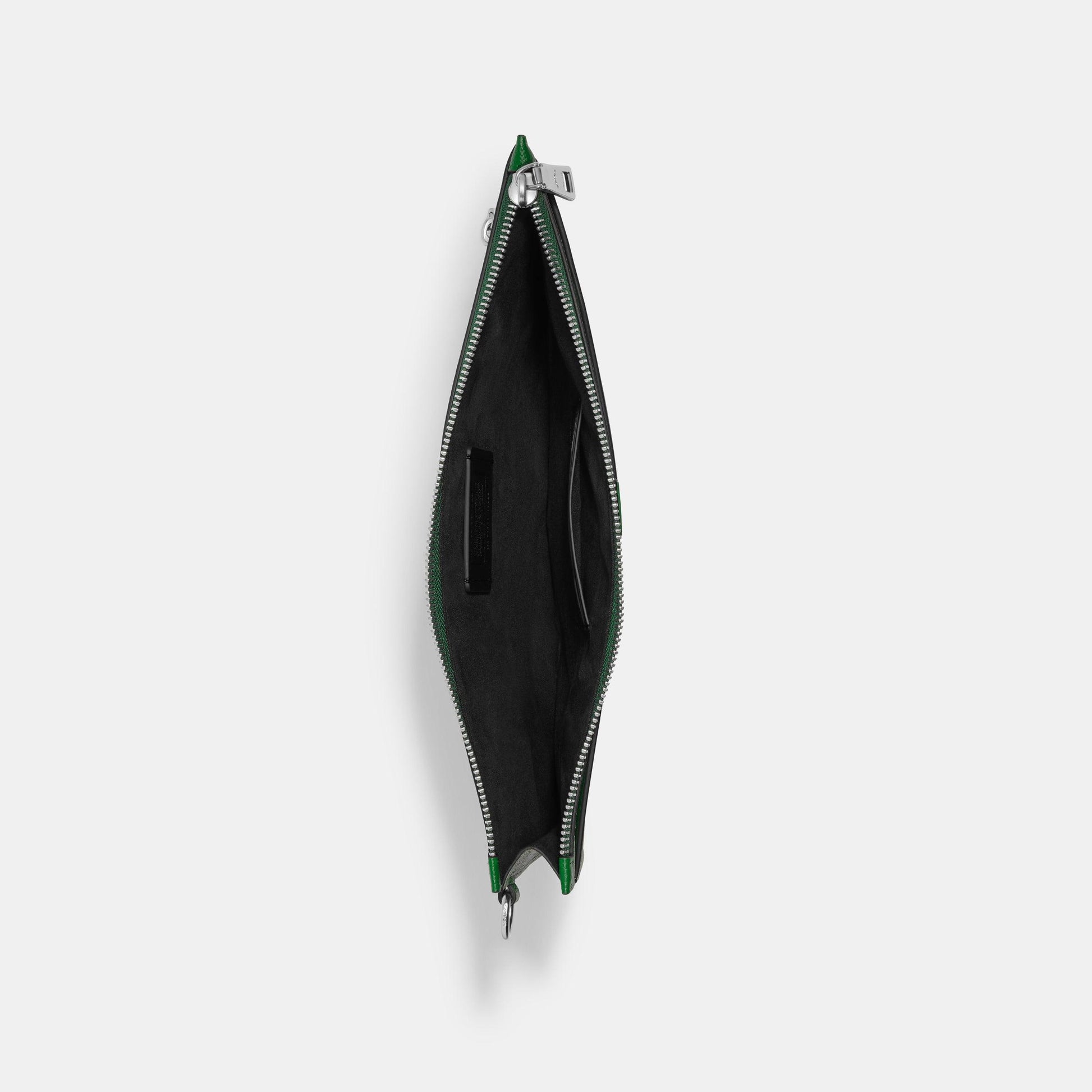 CJ798-Pouch Wristlet In Crossgrain Leather With Signature Canvas Interior-Green