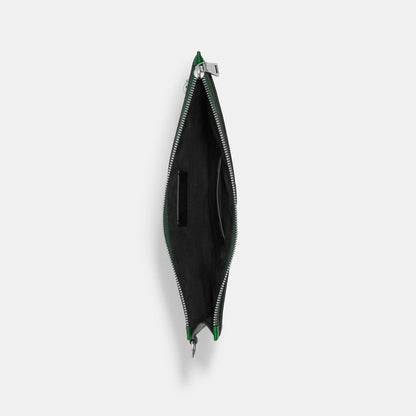 CJ798-Pouch Wristlet In Crossgrain Leather With Signature Canvas Interior-Green