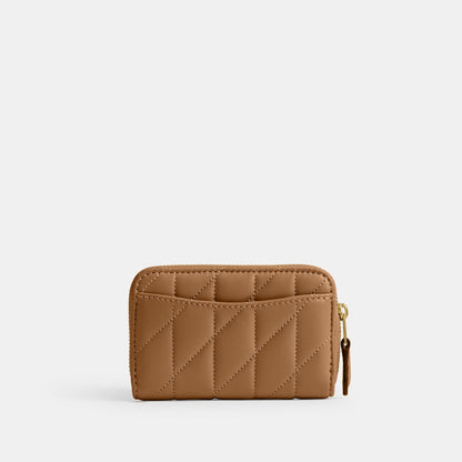 CM505-Small Zip Around Card Case with Pillow Quilting-B4/Honey Brown