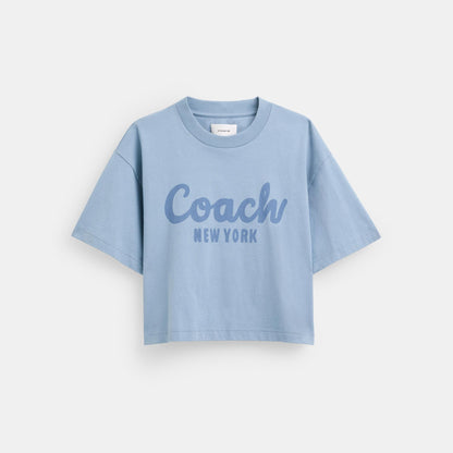 CP778-Cursive Signature Cropped T-Shirt-Blue.