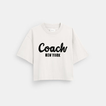CP778-Cursive Signature Cropped T-Shirt-White