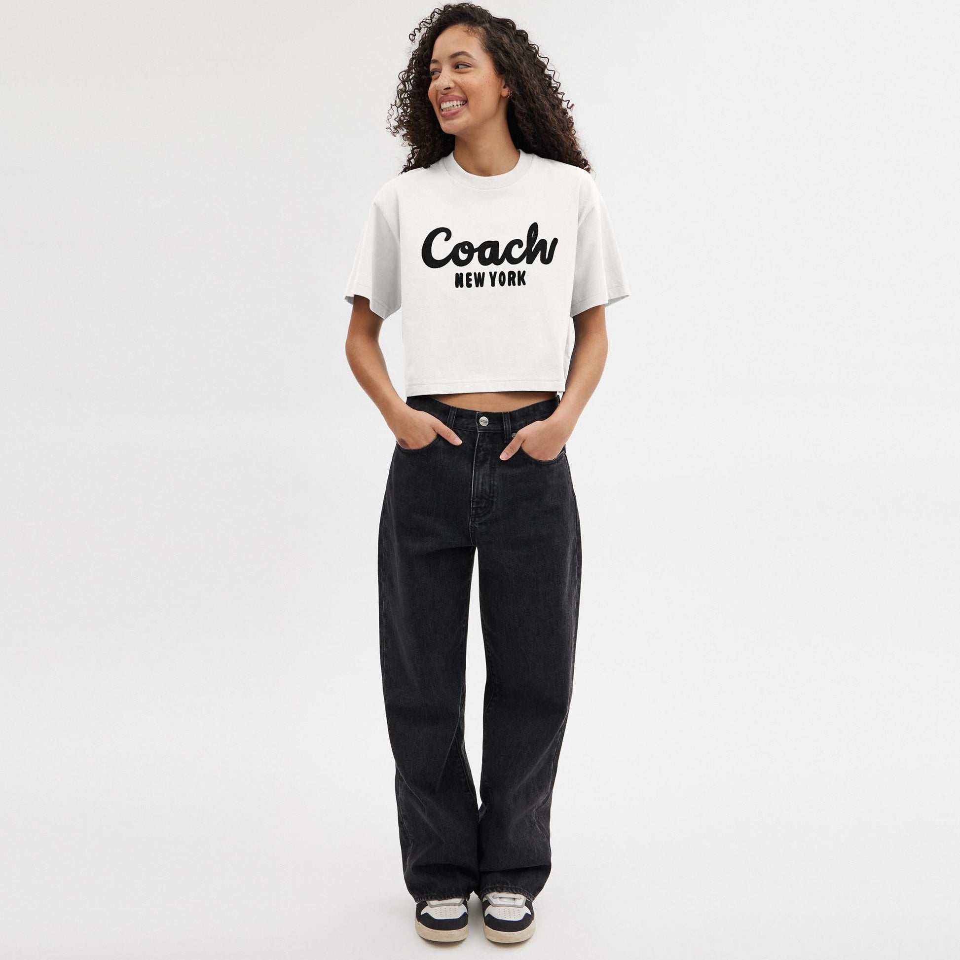 CP778-Cursive Signature Cropped T-Shirt-White