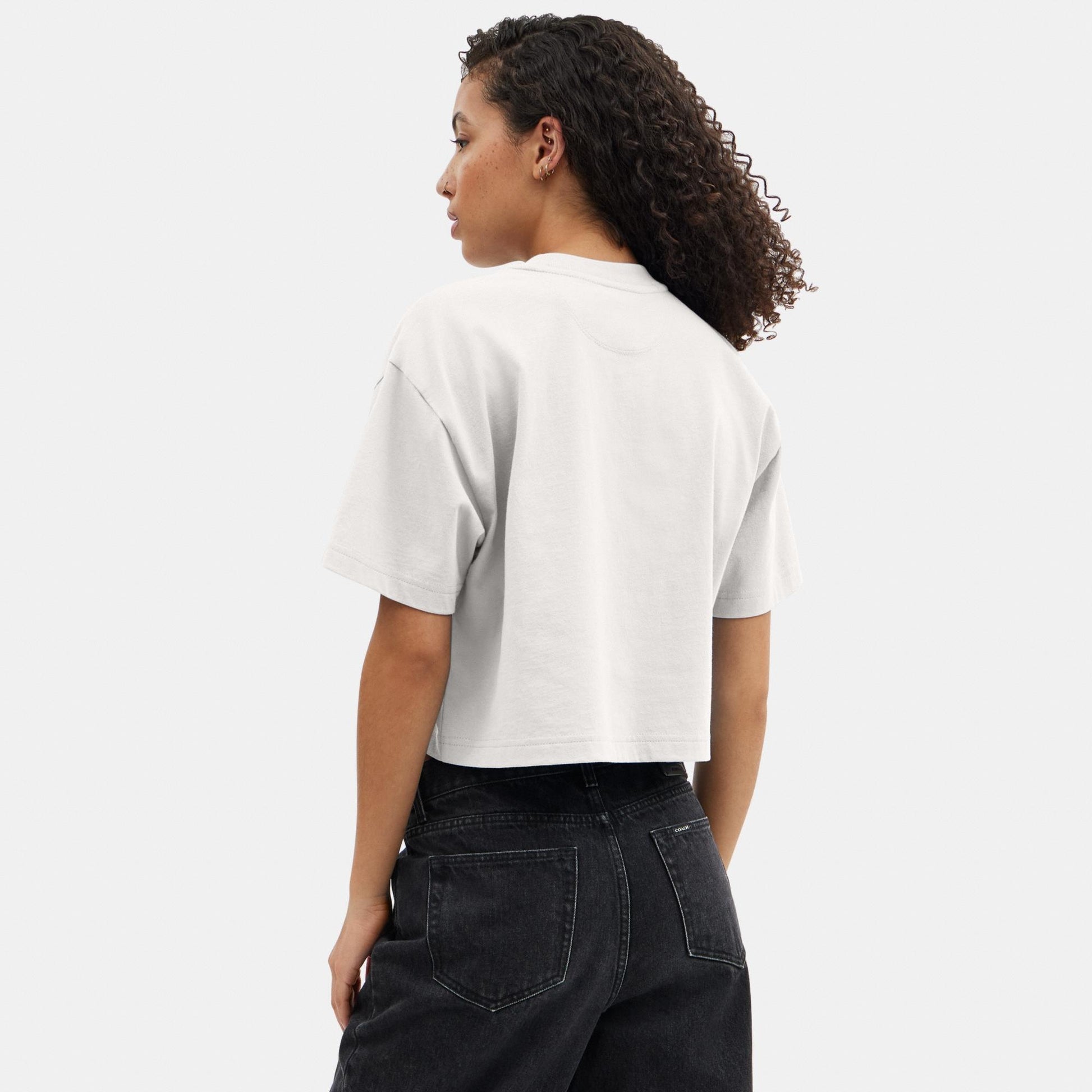 CP778-Cursive Signature Cropped T-Shirt-White