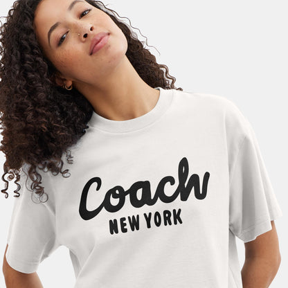 CP778-Cursive Signature Cropped T-Shirt-White