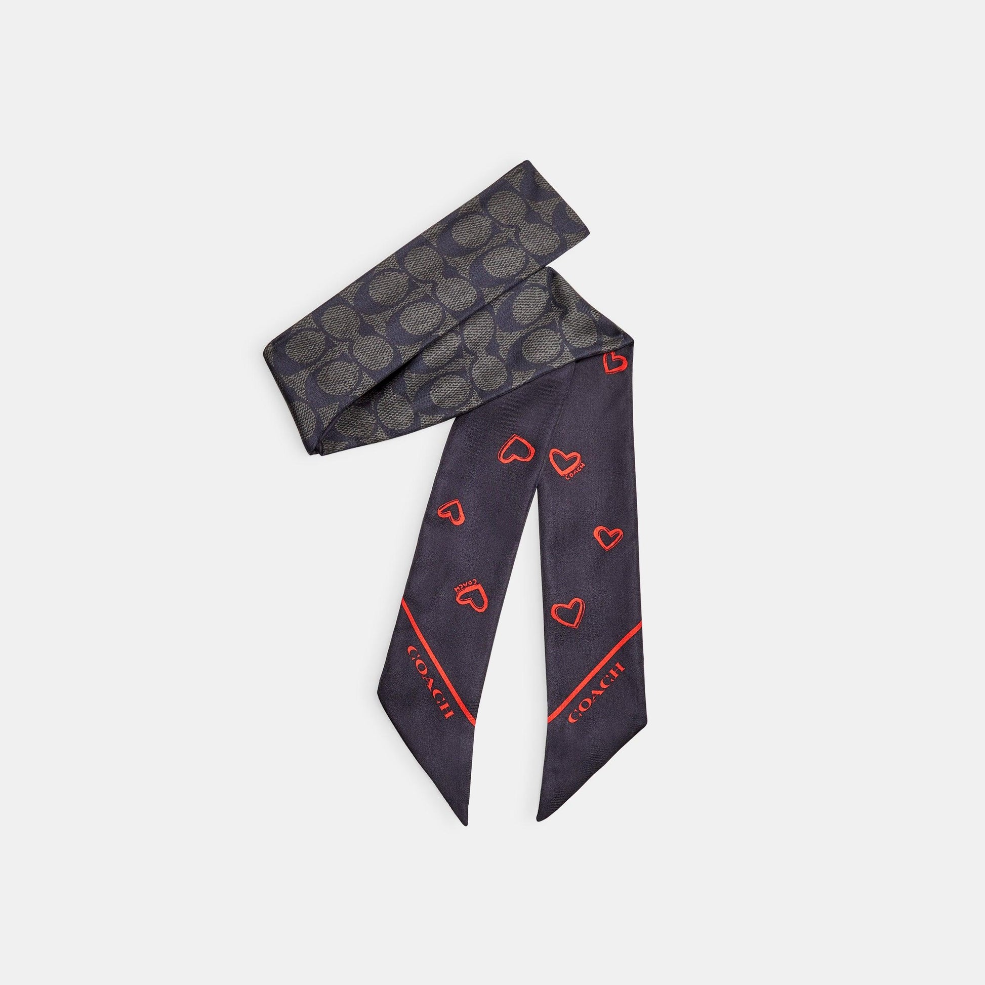 Hearts Print Silk Skinny Scarf-CQ098-Black/Red