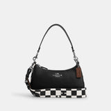 CR103-Teri Shoulder Bag With Checkerboard Print-SV/Black Chalk