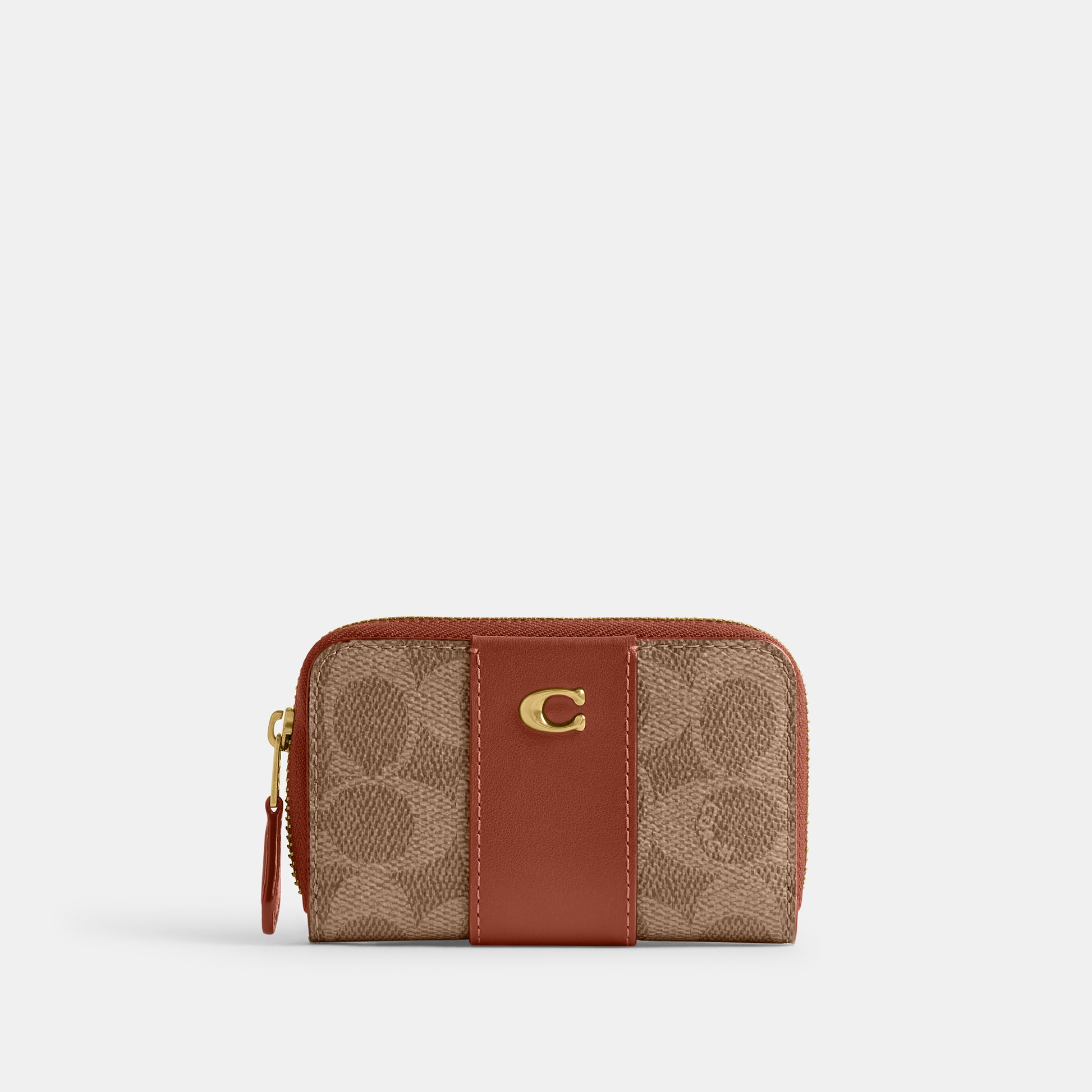 cr552-Essential Small Zip Around Card Case In Signature Canvas-B4/Tan Caramel